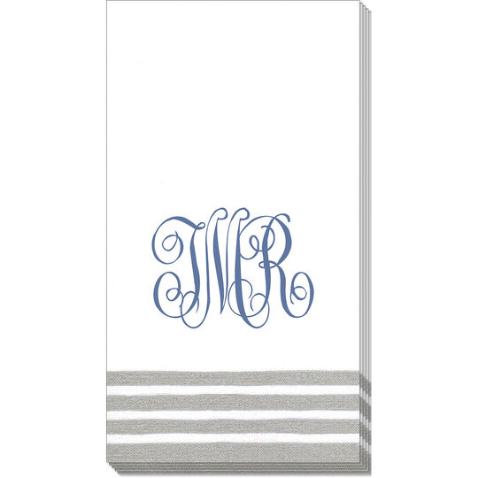 Silver Stripe Border Paper Linen Like Caspari Guest Towels